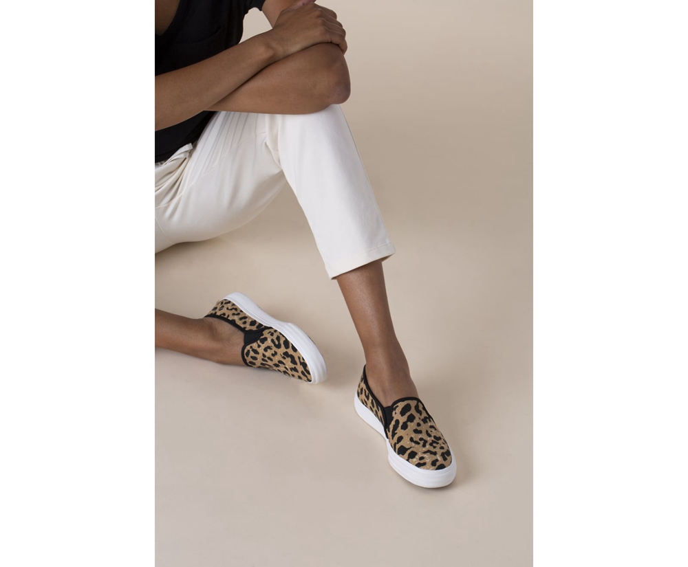 Keds Womens Slip Ons Brown - Double Decker Leopard - 935VEFUWX